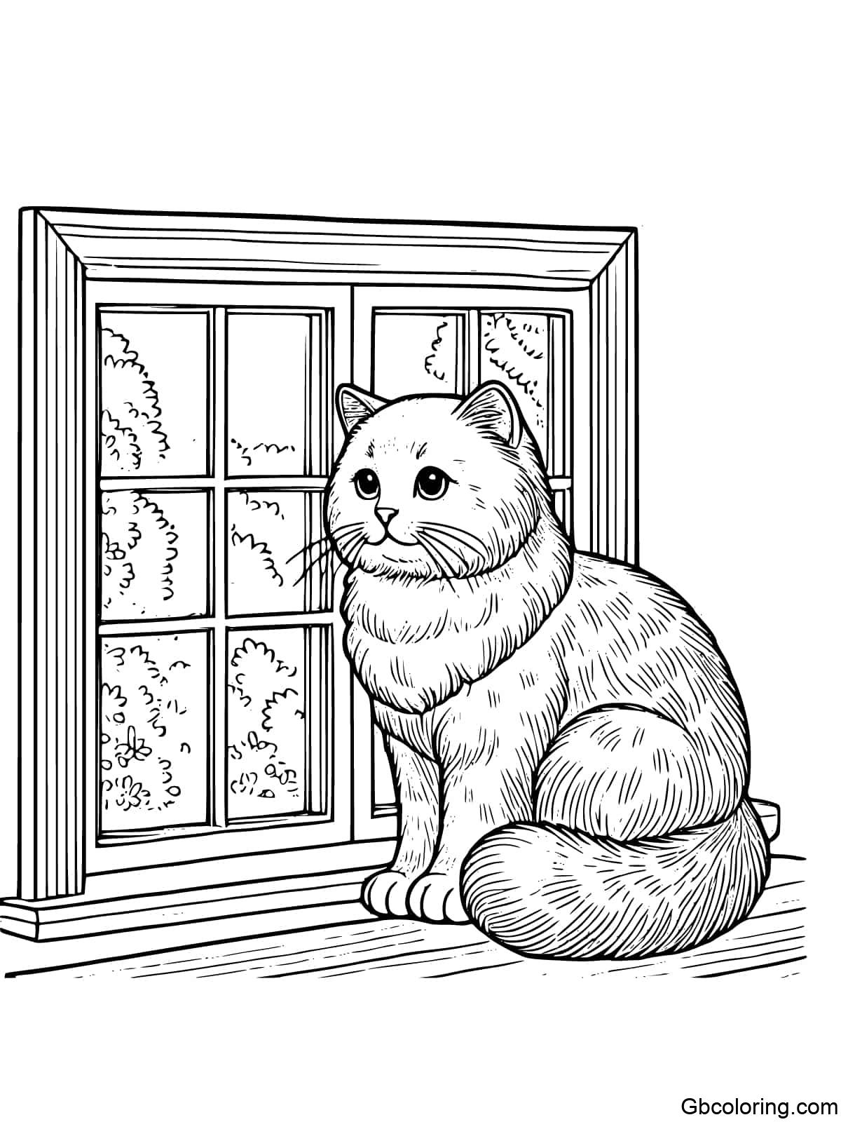 Realistic cat sitting on a window sill, gazing outside