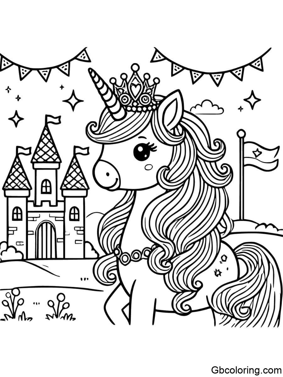 Princess Unicorn Sparkling Crown ColoringPages