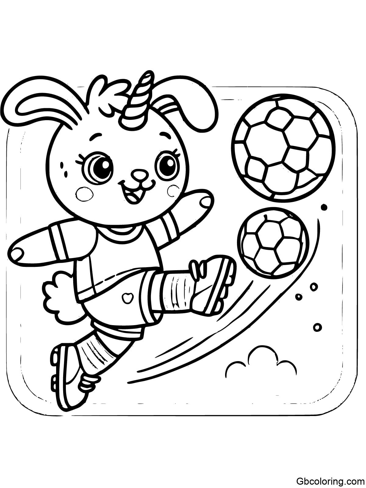 Sporty Unicorn Bunny Playing Soccer