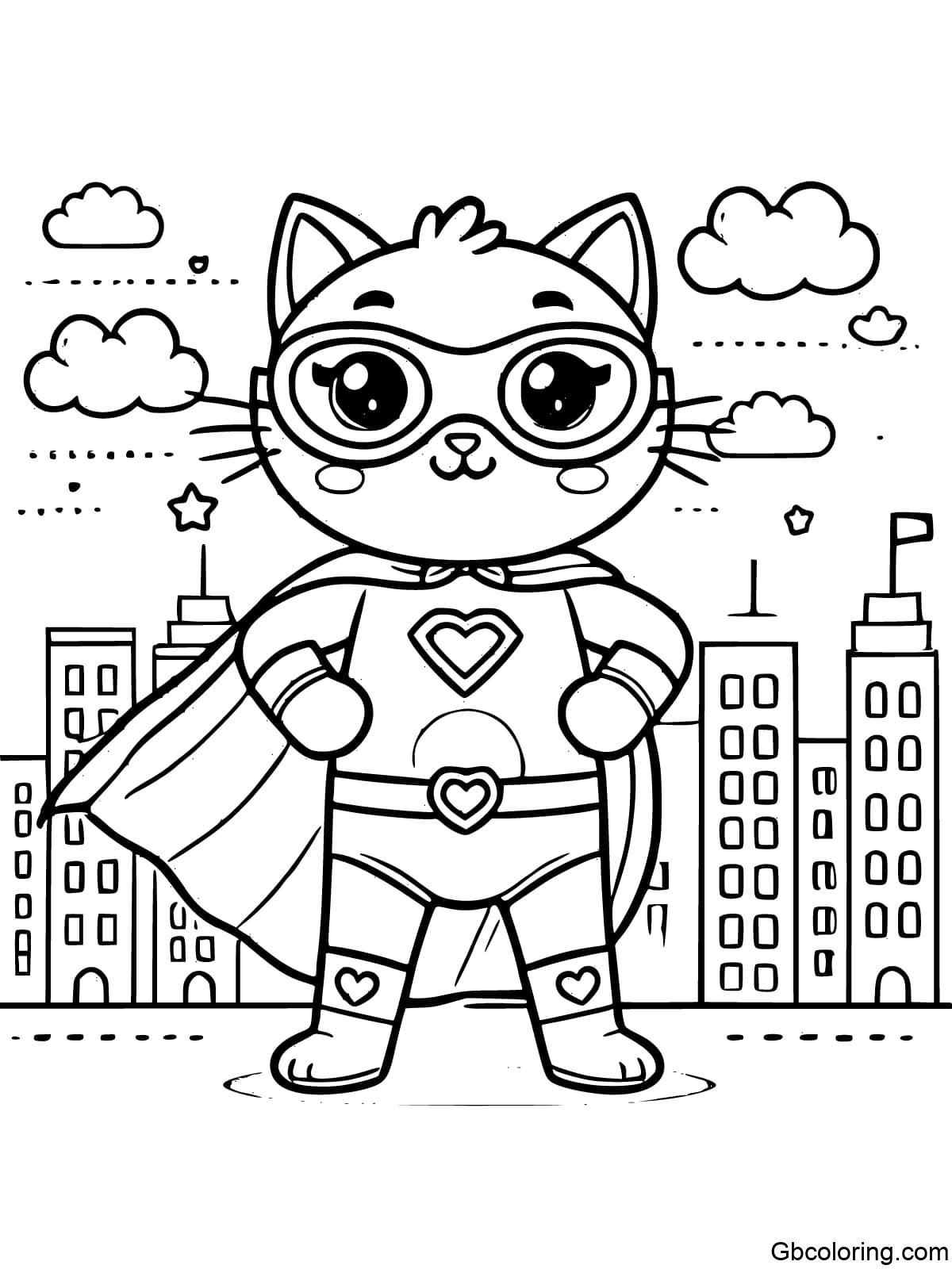 A heroic superhero cartoon cat wearing a cape and mask