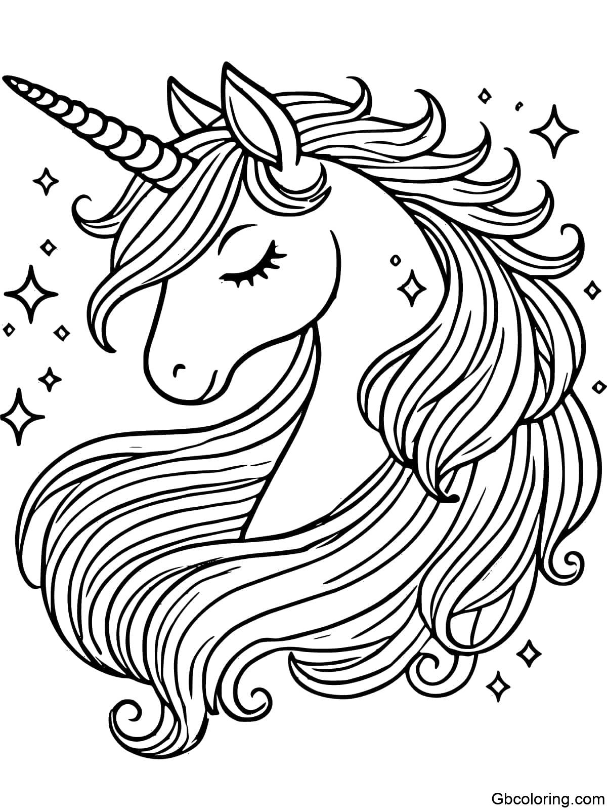 Simple traditional unicorn head for coloring