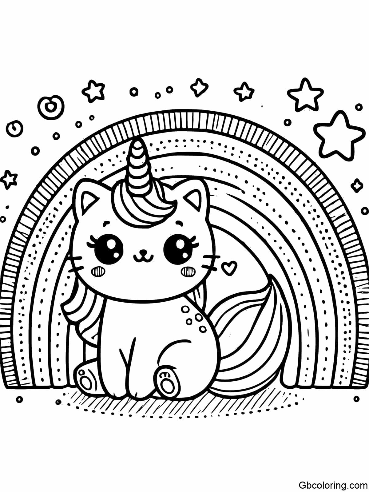 A cute Unicorn Kawaii Cat with a vibrant rainbow