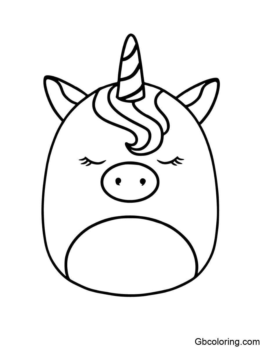 Unicorn Squishmallow colorinng pages head with closed eyes