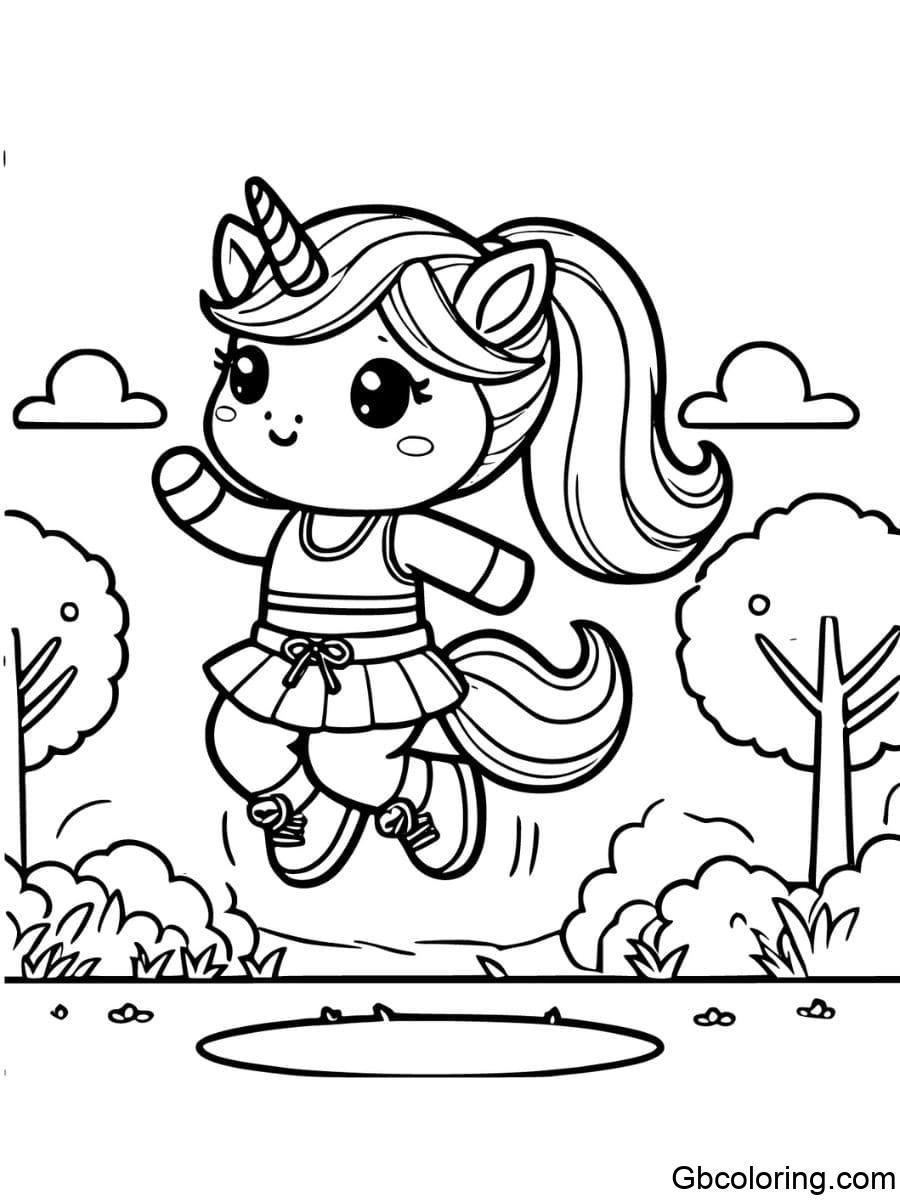 Unicorn girl doing jumping jacks coloring pages