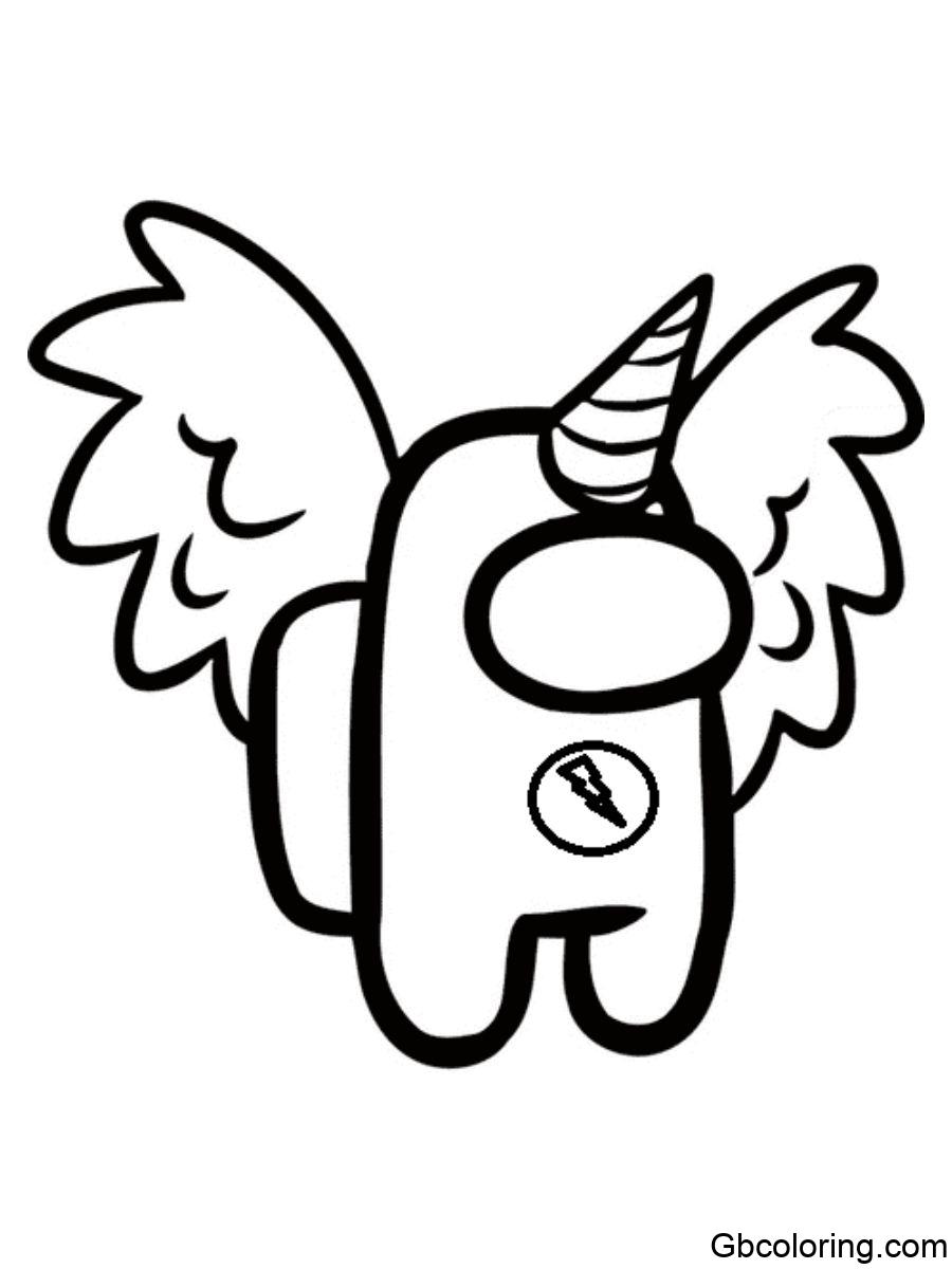 among us unicorn with wings and lightning bolt symbol coloring pages