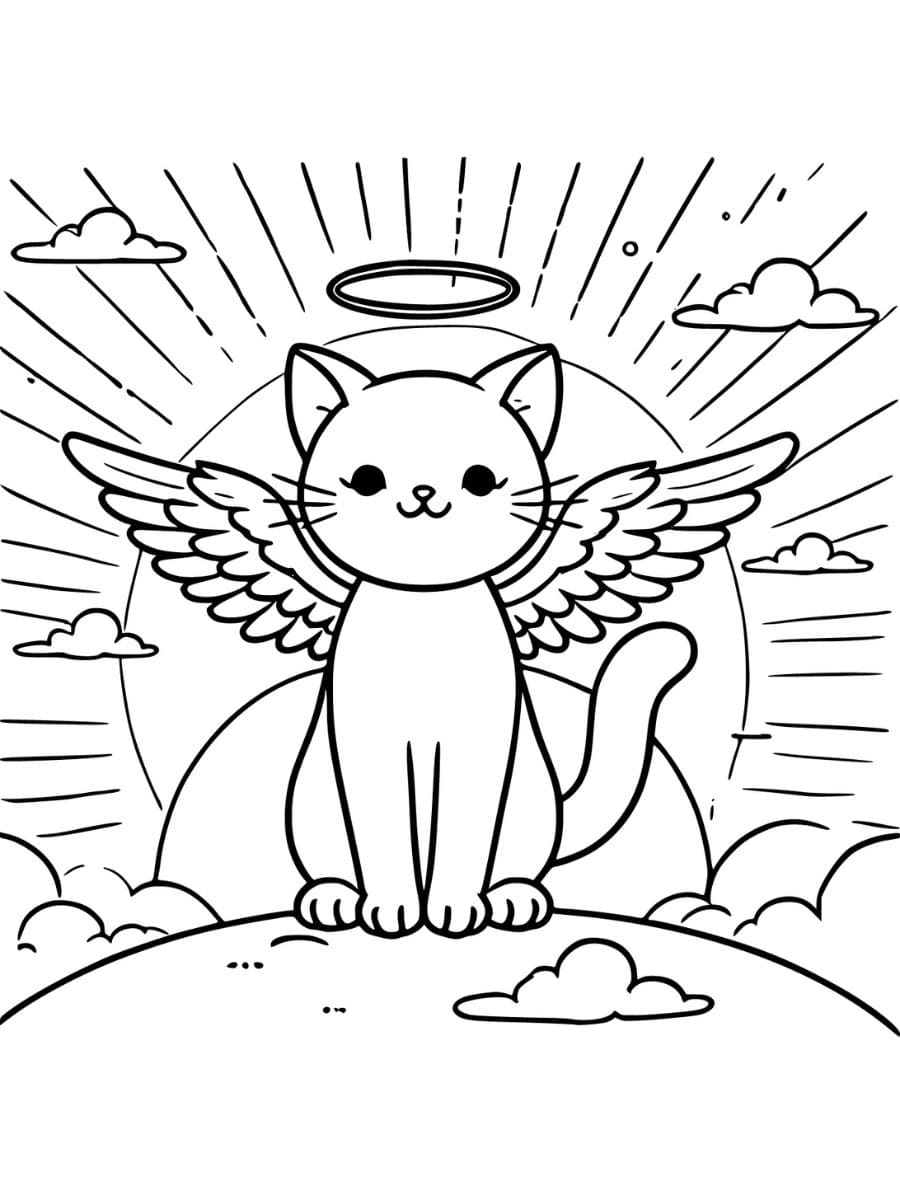 angel cat sunrise coloring pages