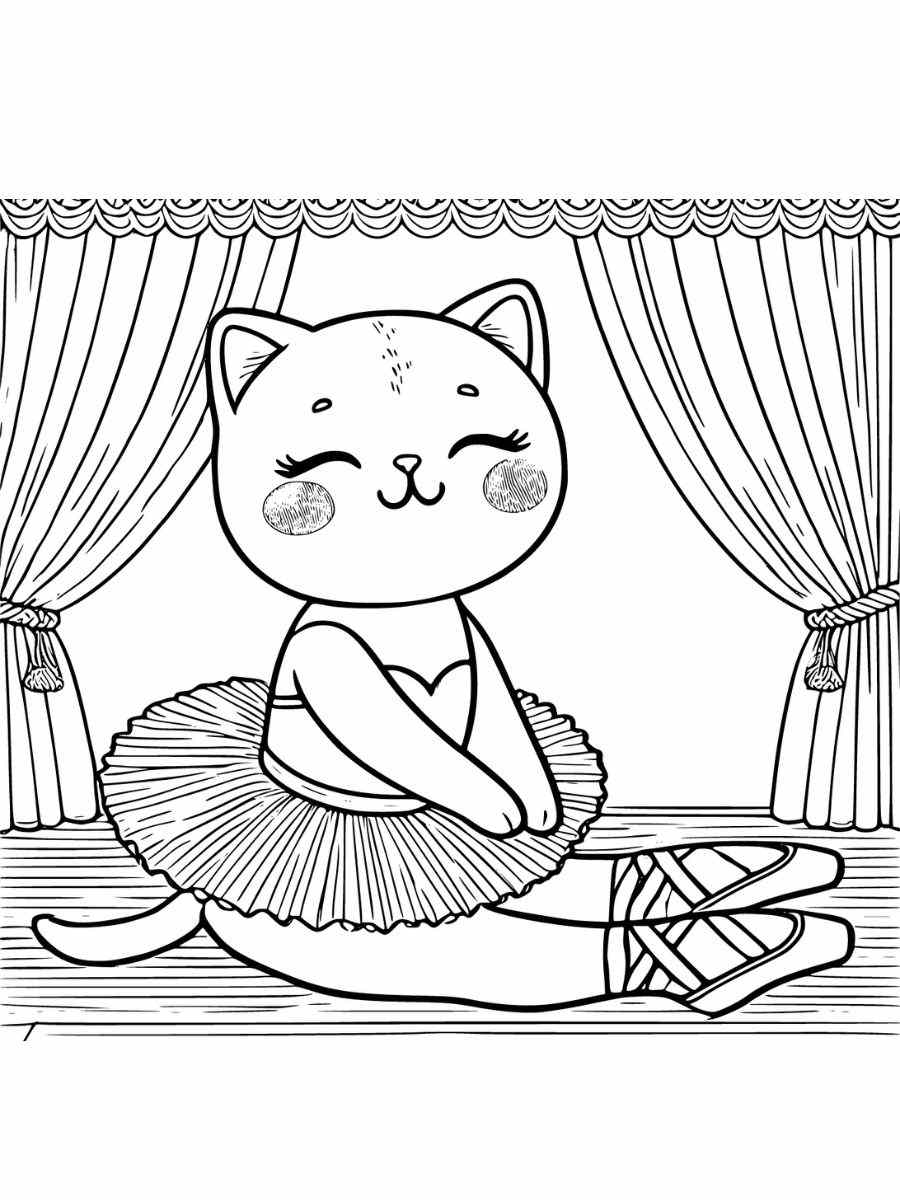 ballerina cat sitting on floor coloring pages