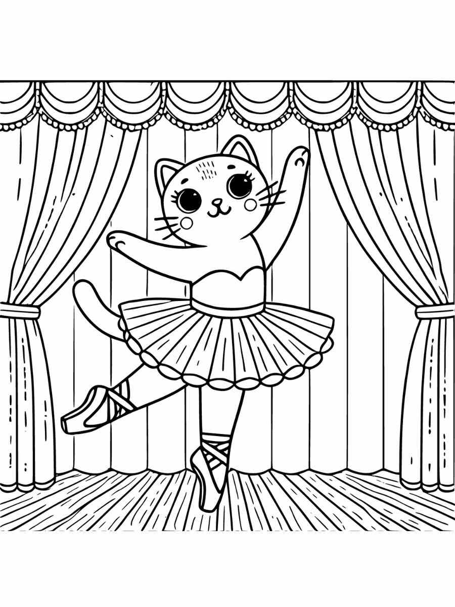 ballerina cat twirling on one foot coloring pages