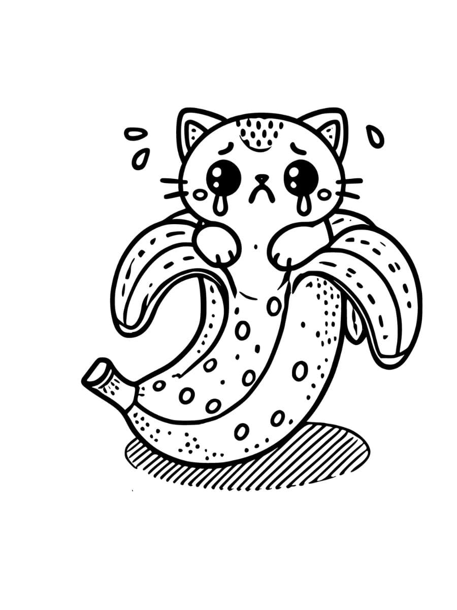 banana cat feeling sad coloring pages