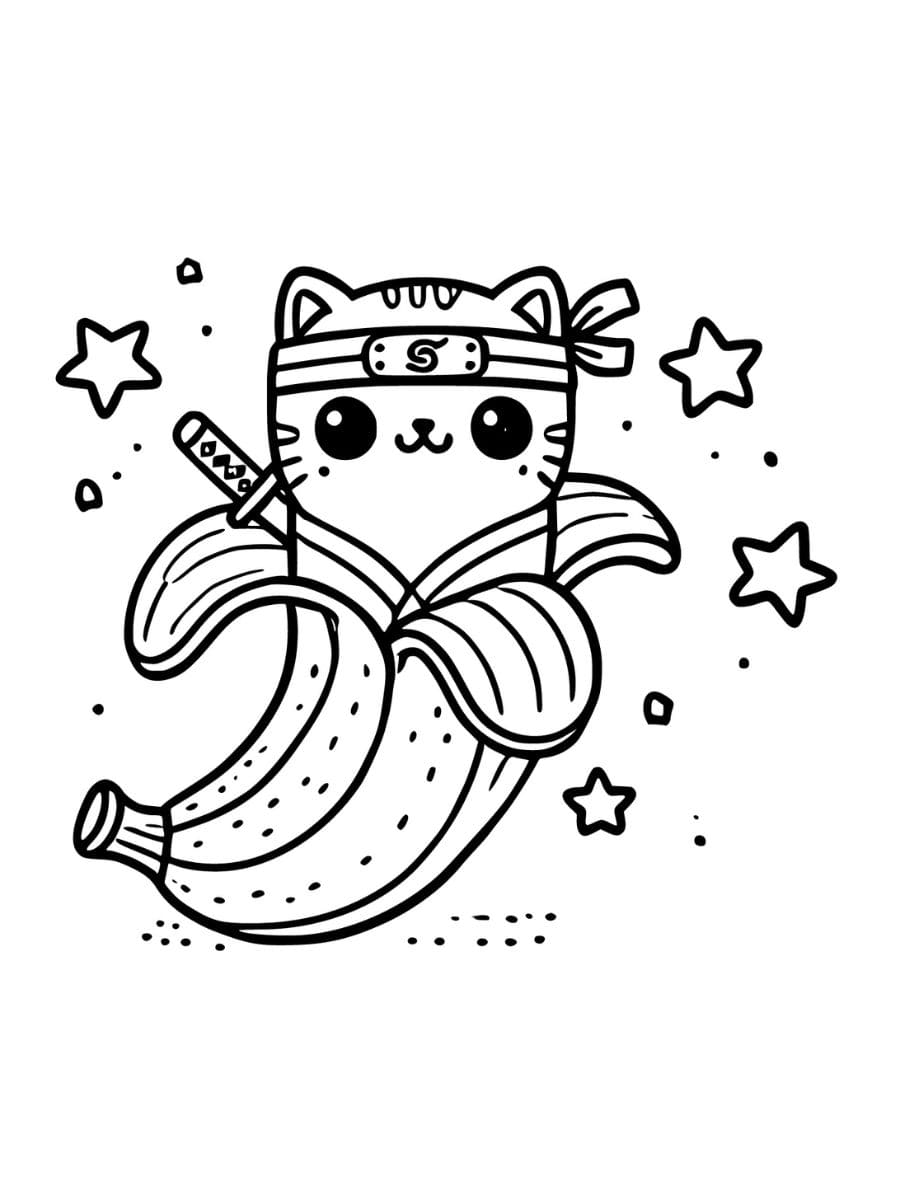 banana cat ninja adventures coloring pages