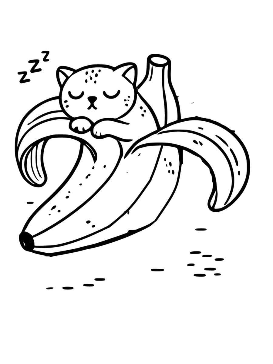 banana cat sleeping peacefully coloring pages