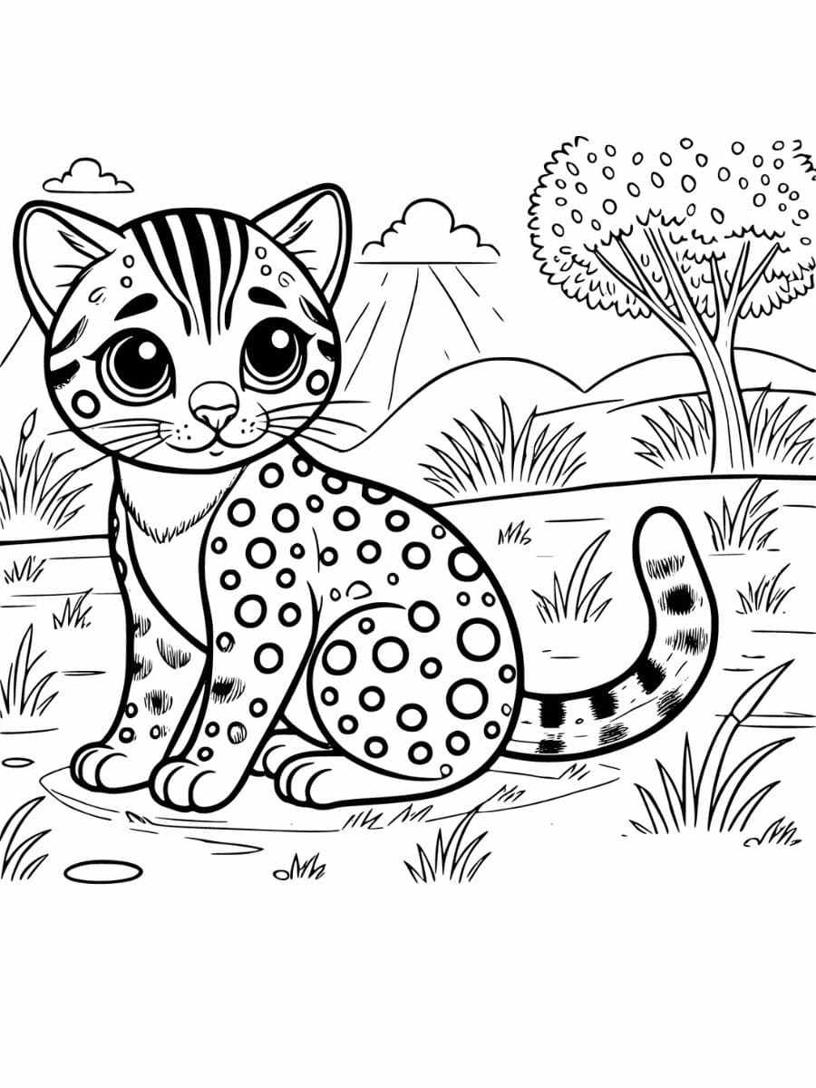bengal cat in a grassy field coloring pages