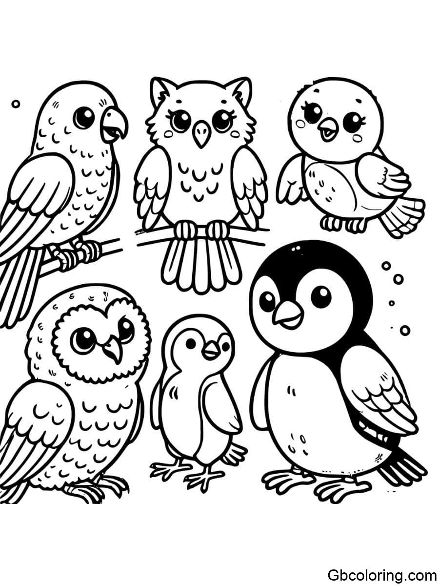 birds group coloring page