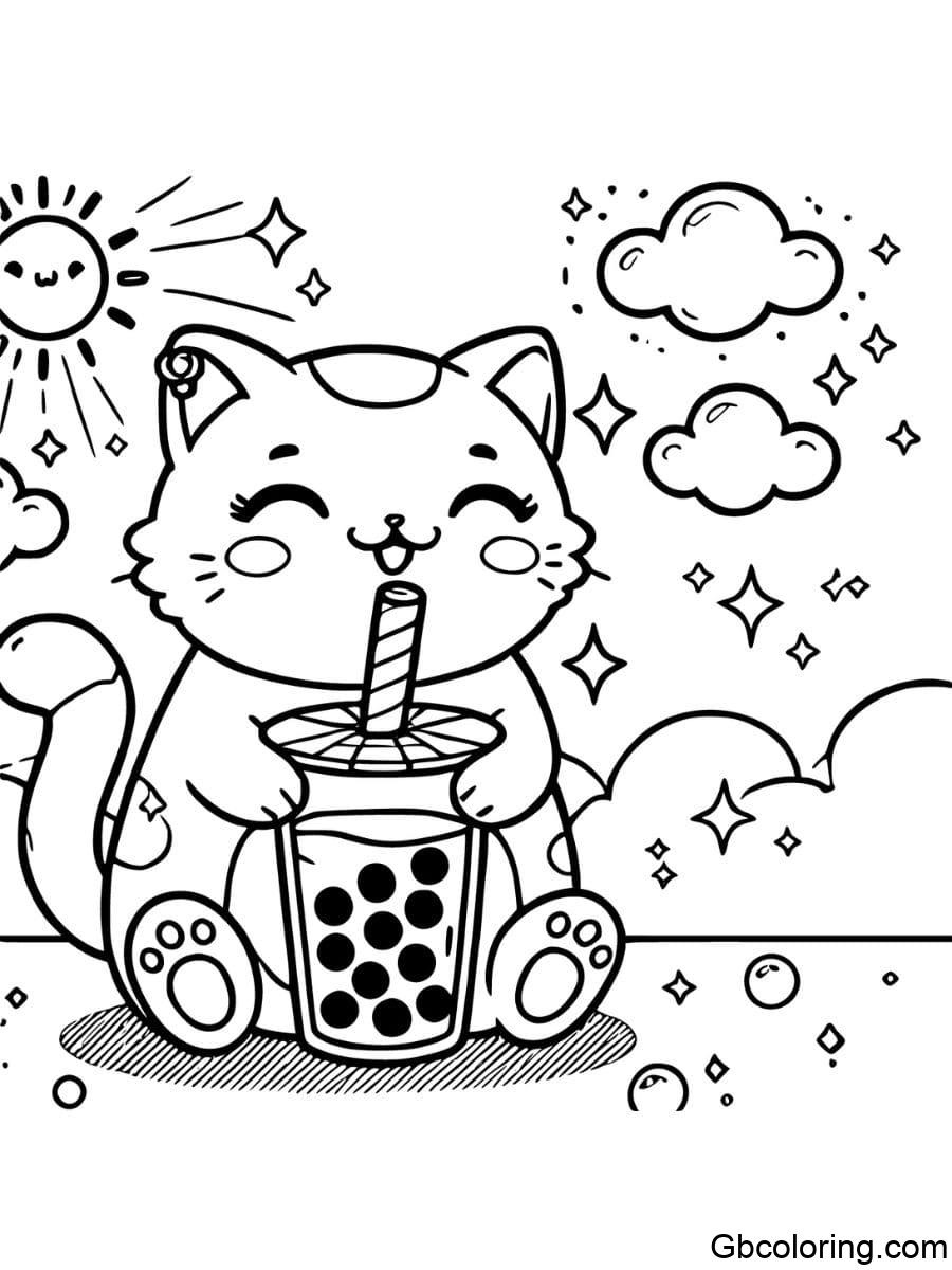 Free Boba Cat Coloring Pages Printable