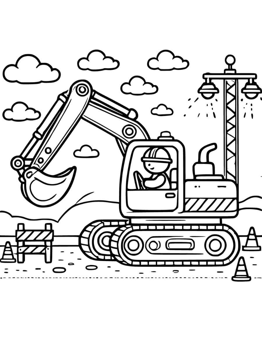 construction worker driving excavator construction coloring pages