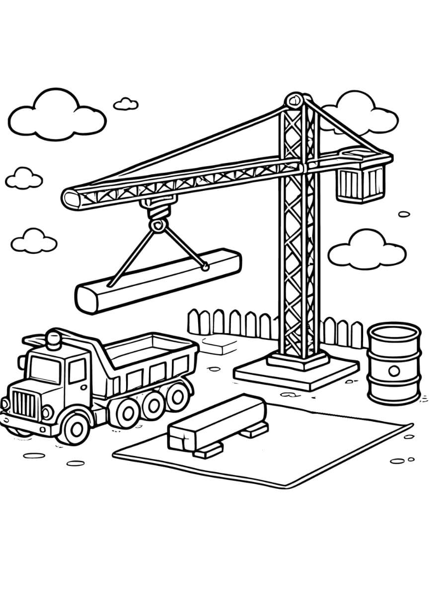 crane lifting beam at construction site construction coloring pages