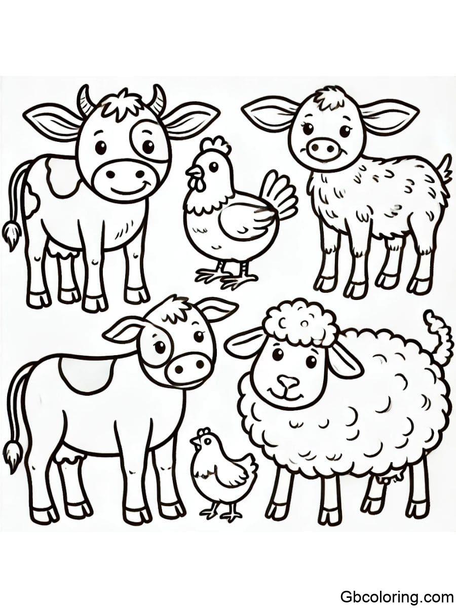 farm animals group coloring page