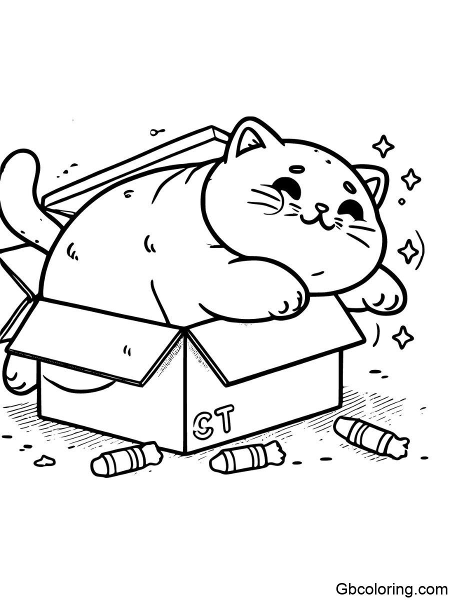 fat cat in small box coloring pages