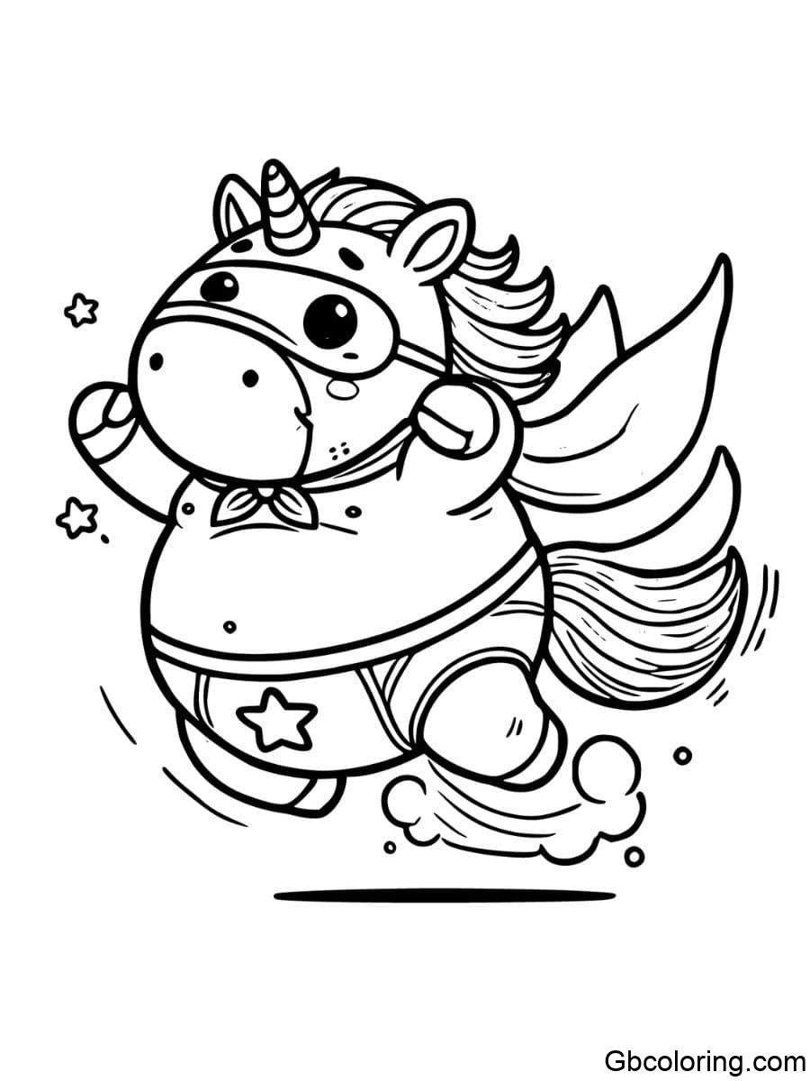 fat unicorn dressed as superhero coloring pages