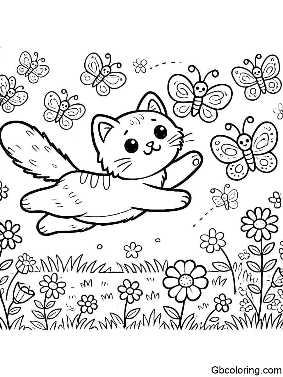 funny cat coloring pages catching butterflies