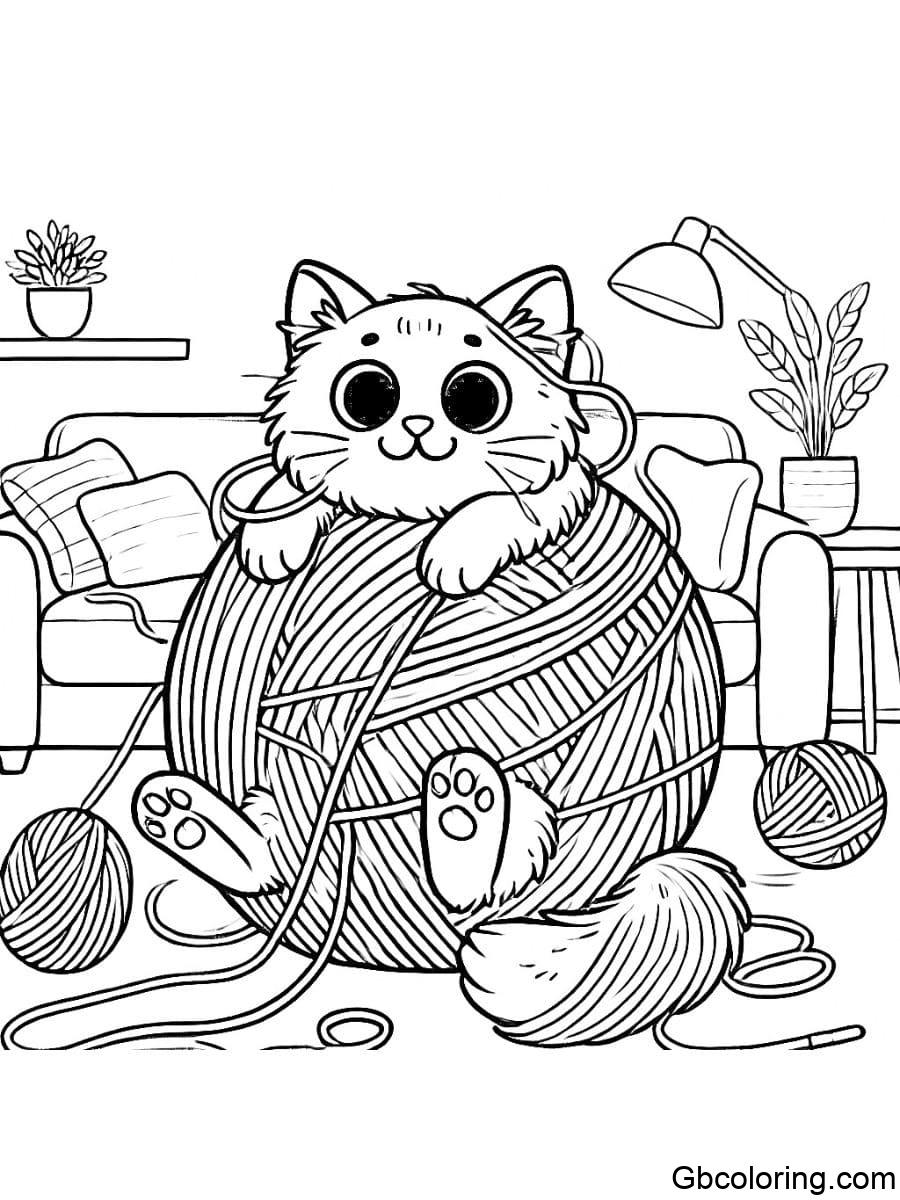 funny cat coloring pages tangled in yarn