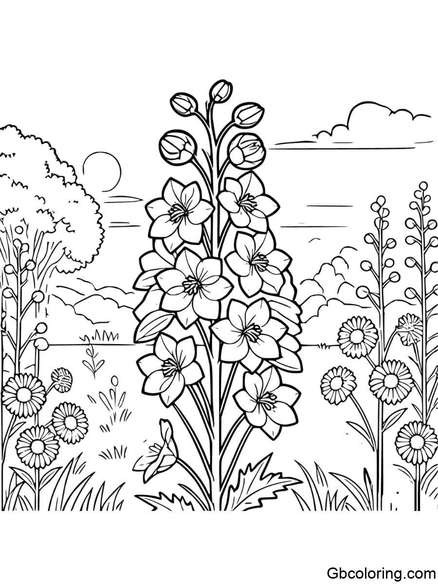 garden delphinium coloring pages with wildflowers