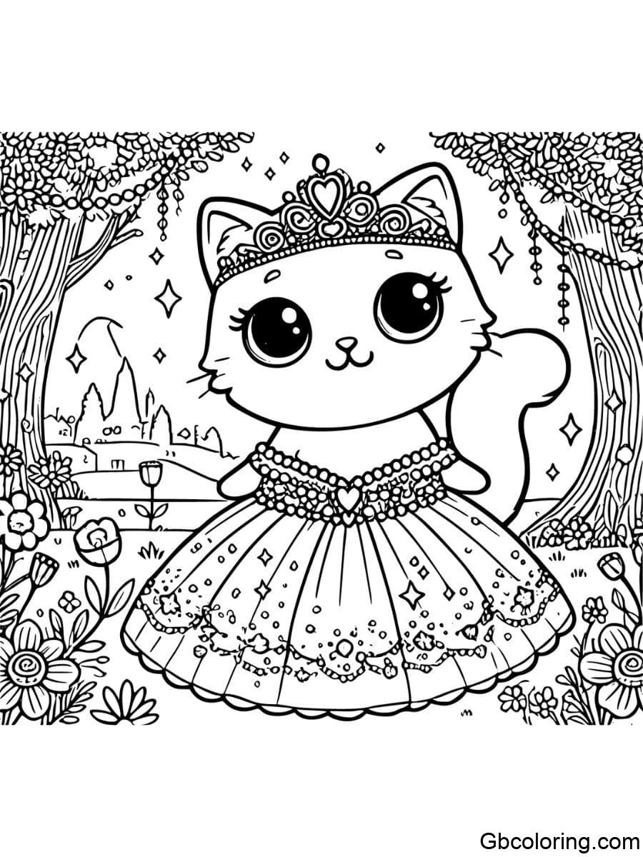 princess cat magical coloring pages