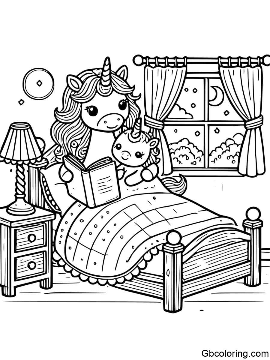 bedtime story mom and baby unicorn coloring pages