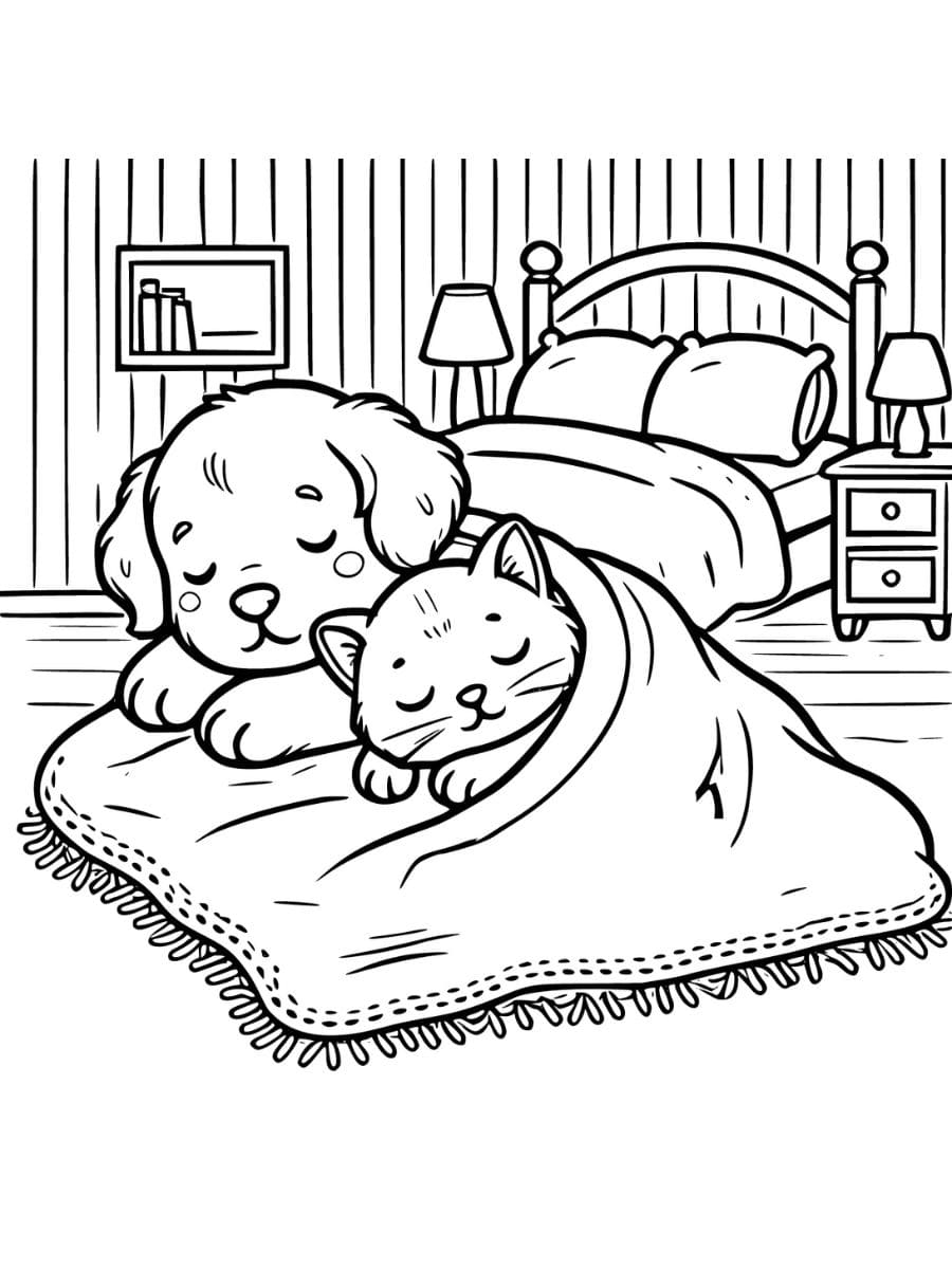 puppy and cat coloring pages taking nap