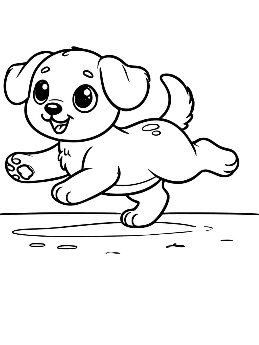 Puppy coloring pages running happily