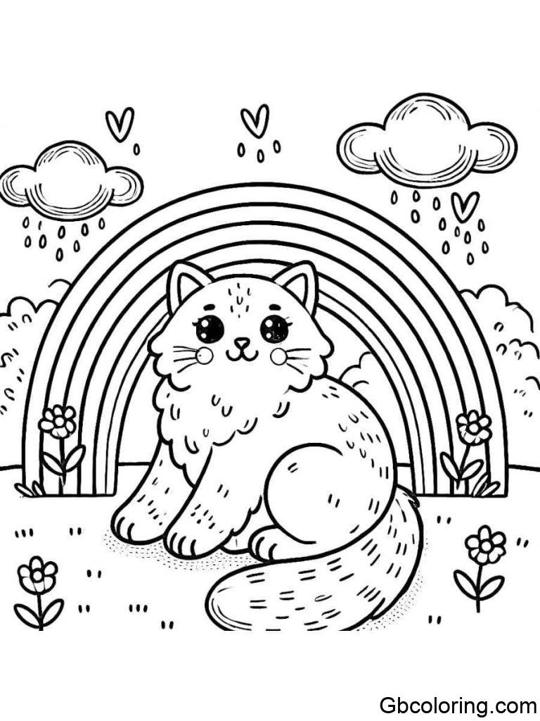Free Rainbow Cat Coloring Pages Printable