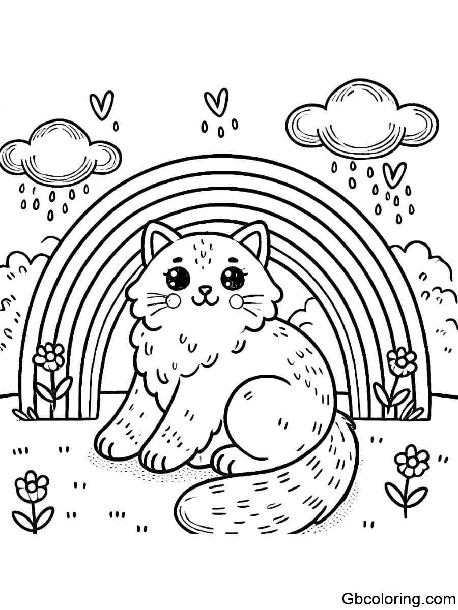 rainbow cat under the rainbow coloring pages