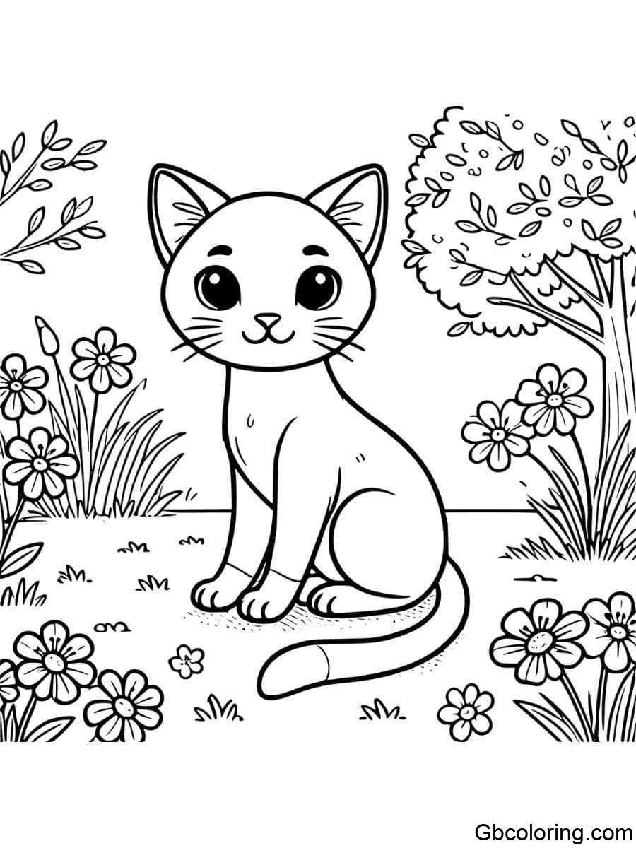 siamese cat sitting in a garden coloring pages