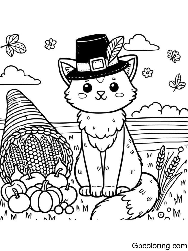 Free Thanksgiving Cat Coloring Pages Printable