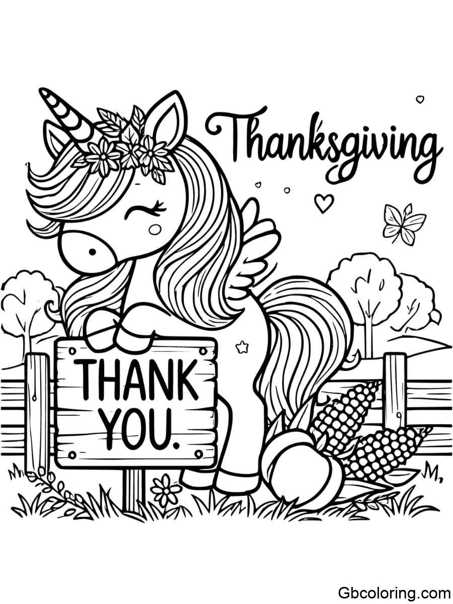 thanksgiving unicorn giving thanks coloring pages