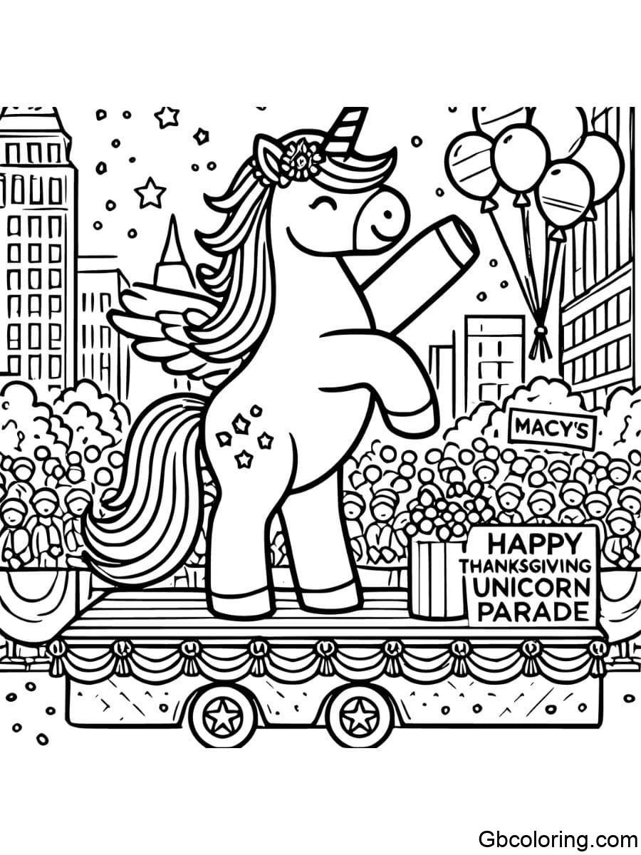 thanksgiving unicorn in Macy's parade coloring pages