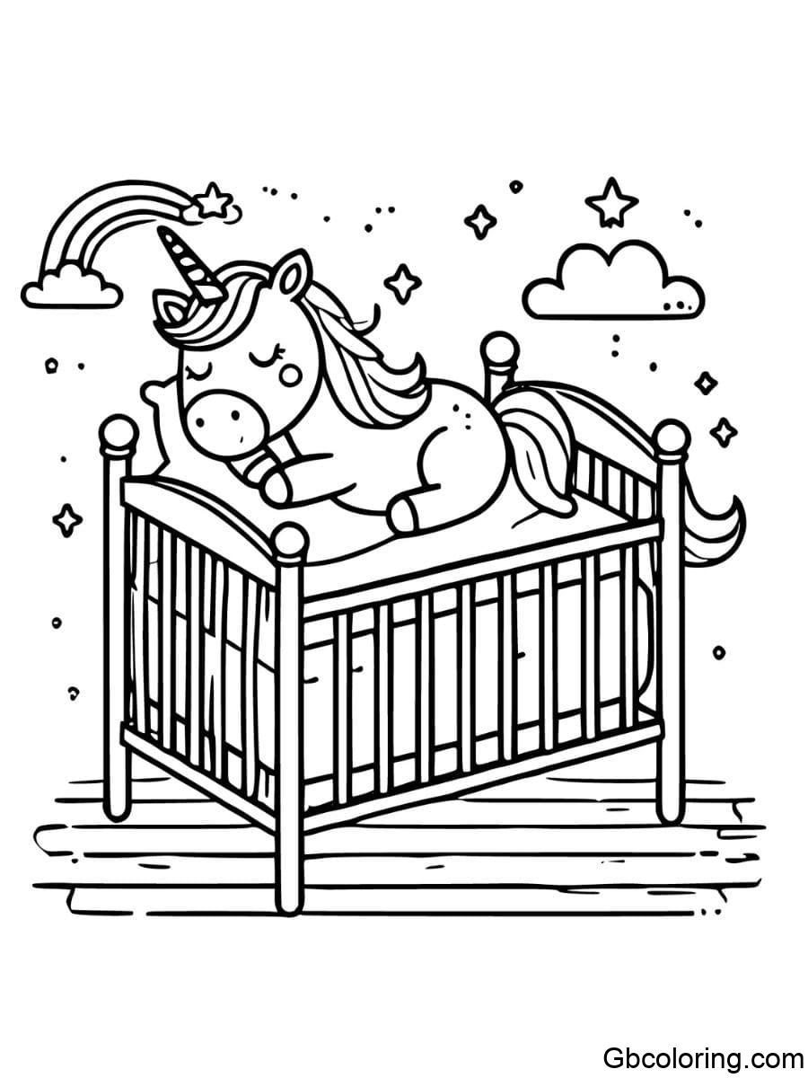 baby unicorn coloring pages sleeping in a crib