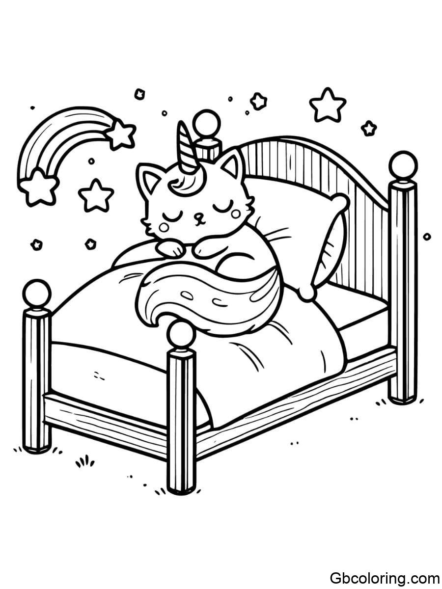 unicorn cat curled up sleeping coloring pages