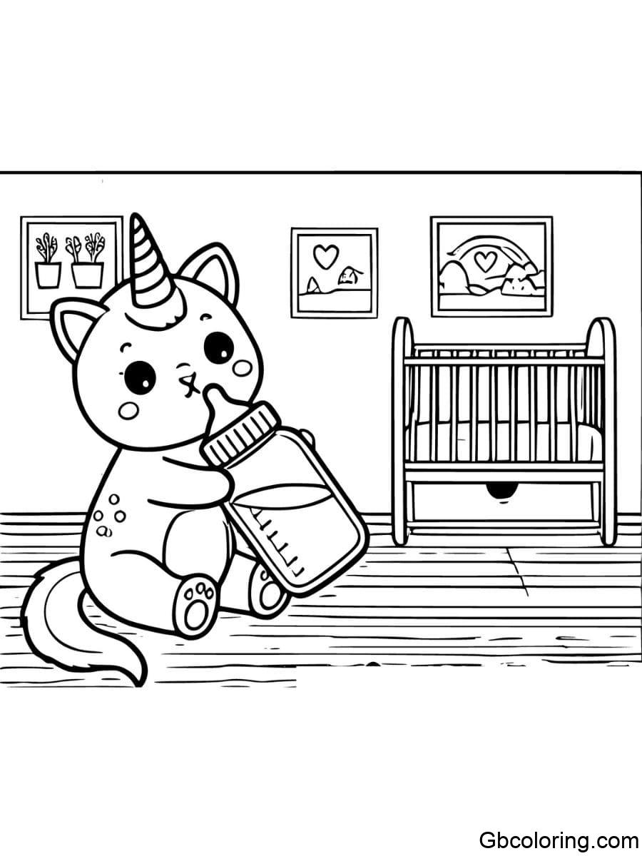 unicorn cat drinking milk coloring pages