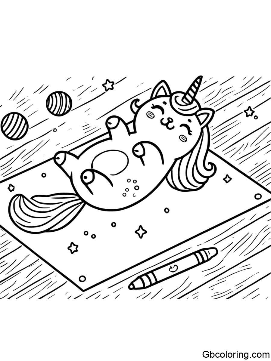 unicorn cat rolling around coloring pages