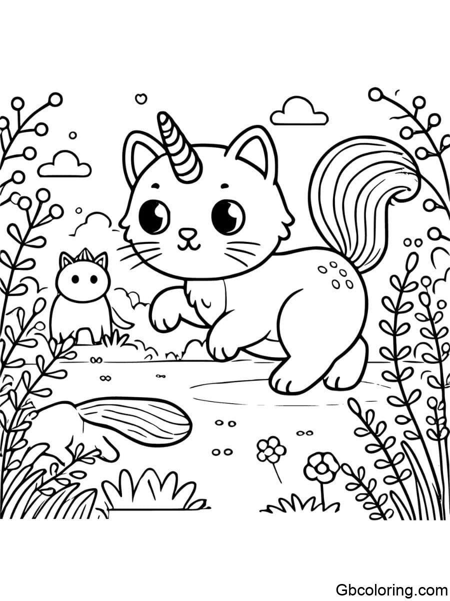 unicorn cat stalking prey coloring pages