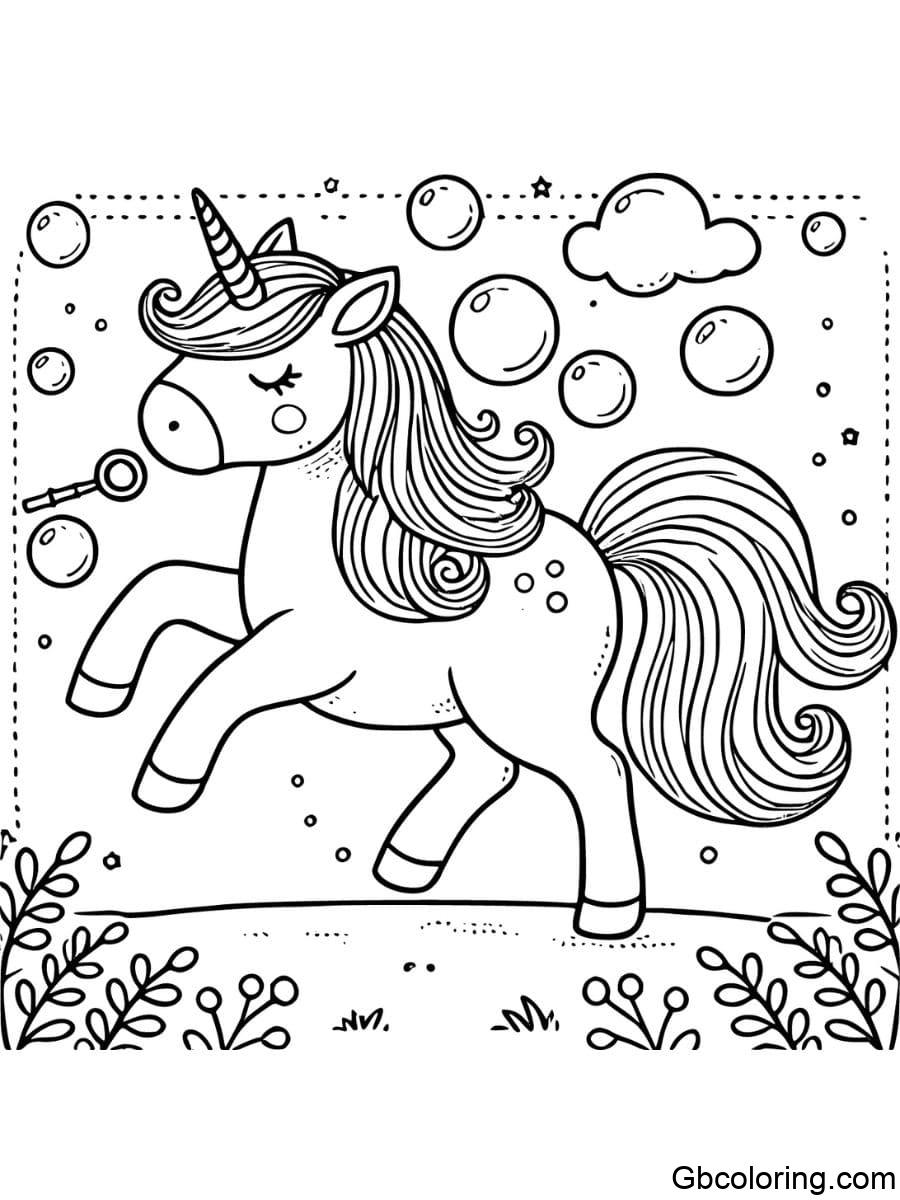 unicorn blowing bubbles coloring pages for kids