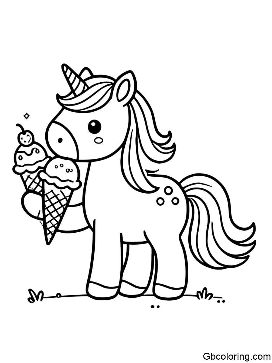 unicorn eating ice cream coloring pages for kids