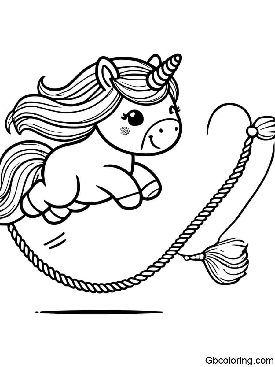 unicorn jumping rope coloring pages for kids