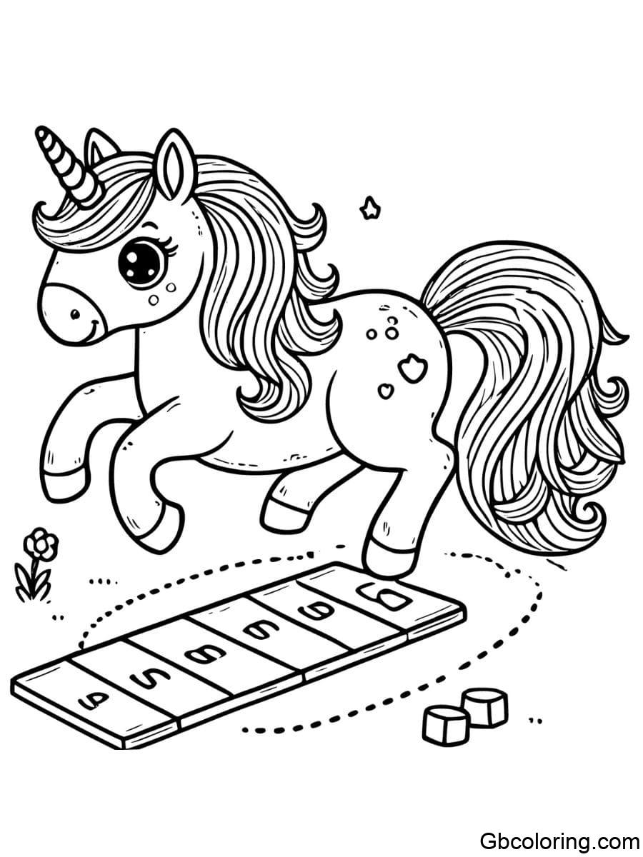 unicorn playing hopscotch coloring pages for kids