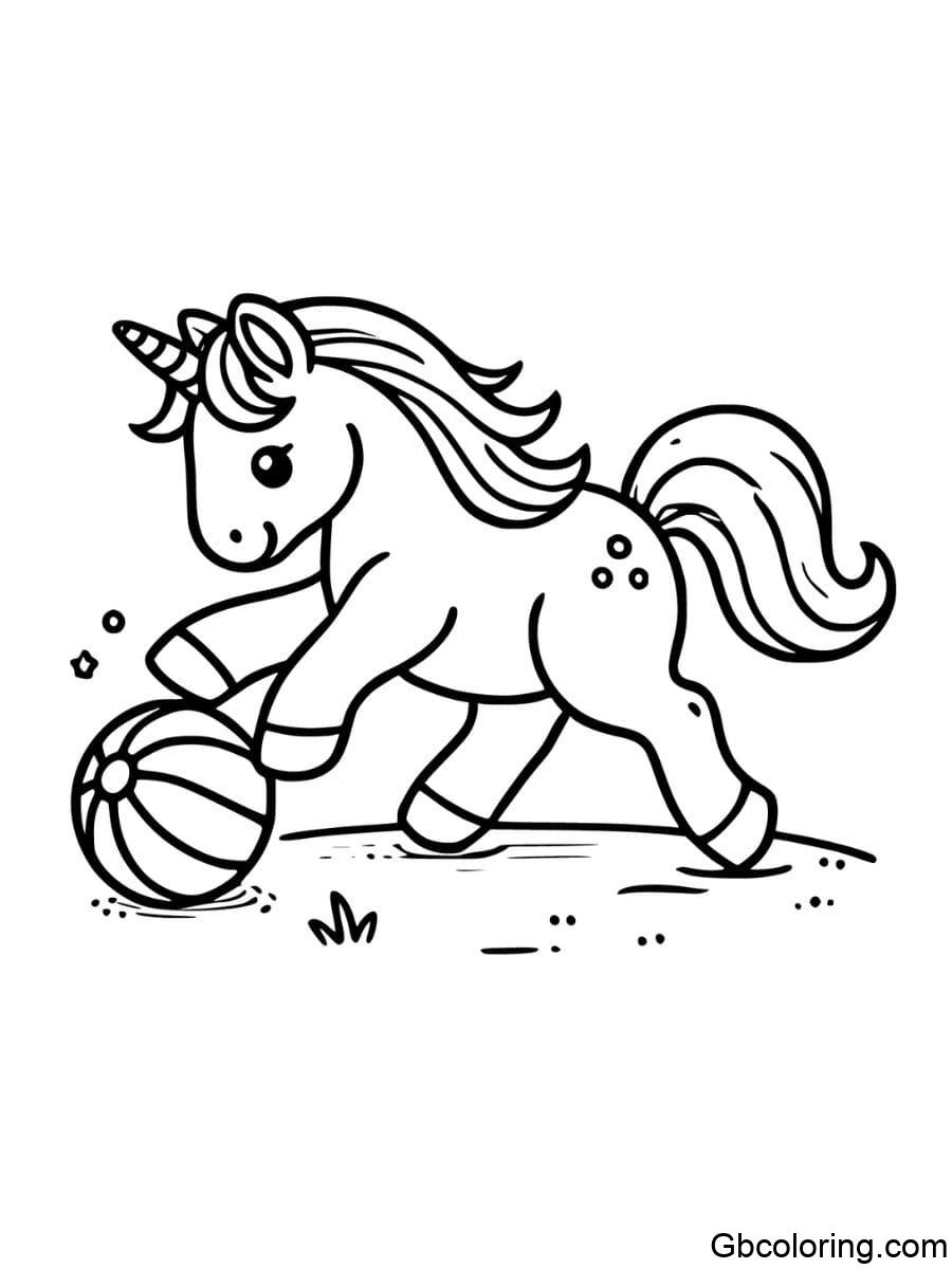 unicorn playing with ball coloring pages for kids