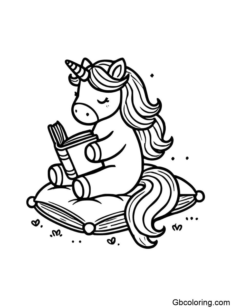 unicorn reading book coloring pages for kids