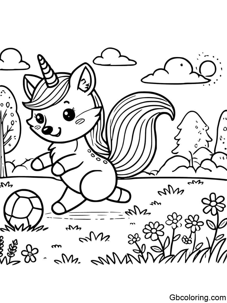 playing unicorn fox coloring pages